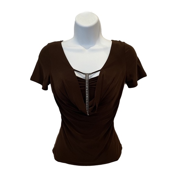 Solar Tops - Brown short sleeve shirt with jewels